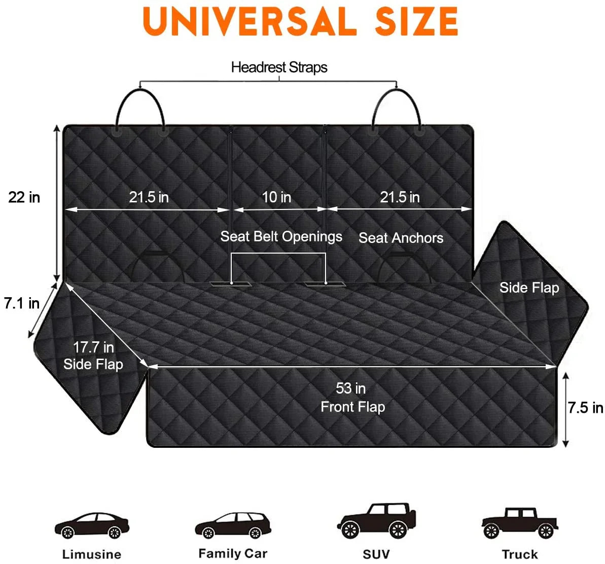 Dog Car Seat Cover, Back Seat Cover for Dogs Pet Car Seat Protector Waterproof Bench Car Seat Cover, Non-Slip Reat Seat Cover Fits Middle Armrest for Most Cars Trucks Suvs - Black - EZIMO STORE