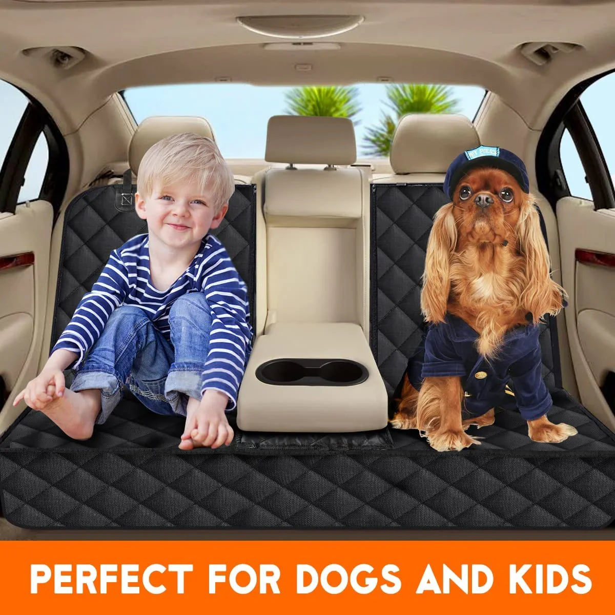 Dog Car Seat Cover, Back Seat Cover for Dogs Pet Car Seat Protector Waterproof Bench Car Seat Cover, Non-Slip Reat Seat Cover Fits Middle Armrest for Most Cars Trucks Suvs - Black - EZIMO STORE