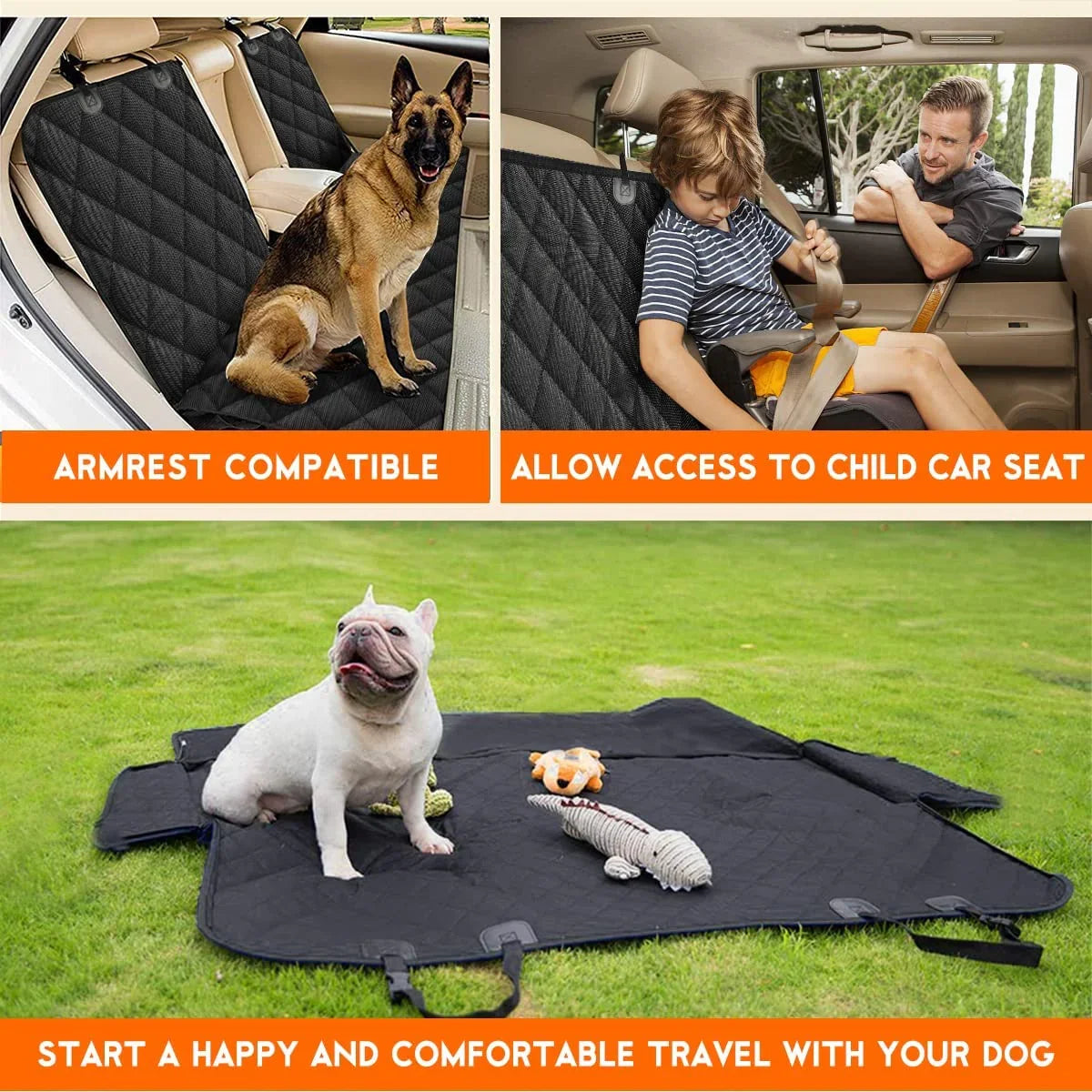 Dog Car Seat Cover, Back Seat Cover for Dogs Pet Car Seat Protector Waterproof Bench Car Seat Cover, Non-Slip Reat Seat Cover Fits Middle Armrest for Most Cars Trucks Suvs - Black - EZIMO STORE