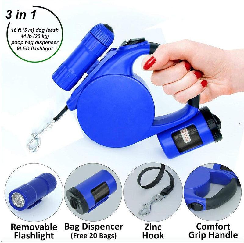 Nightwalk 4.5M Led Light And Waste Bag Dispenser Retractable Dog Leash - EZIMO STORE