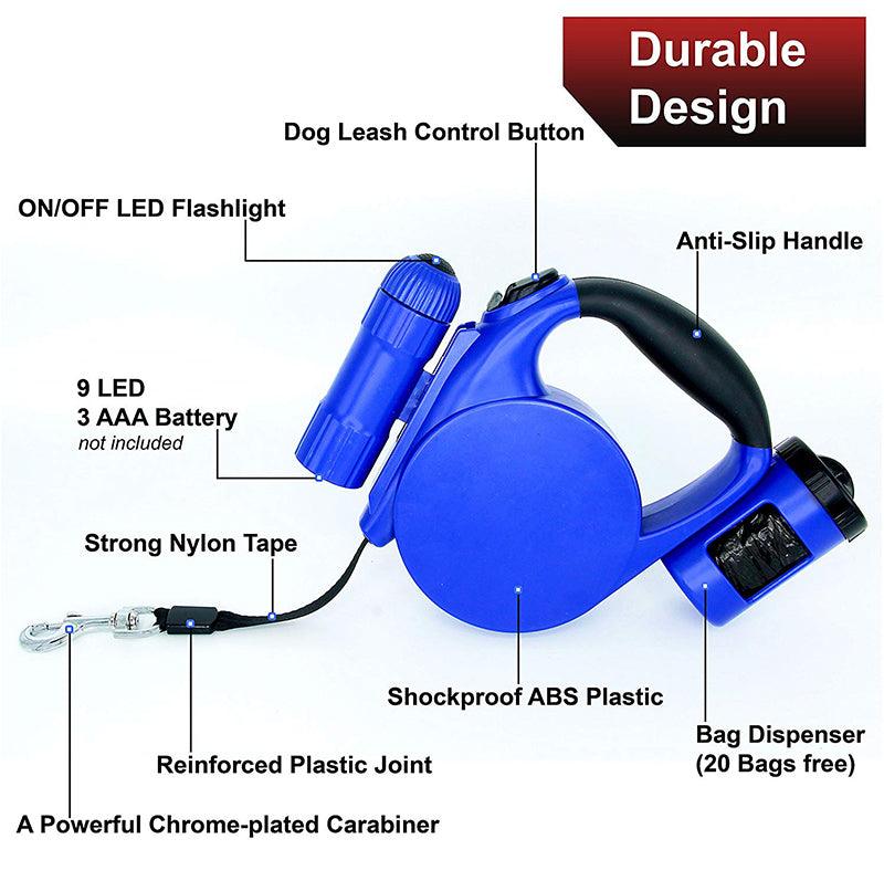 Nightwalk 4.5M Led Light And Waste Bag Dispenser Retractable Dog Leash - EZIMO STORE