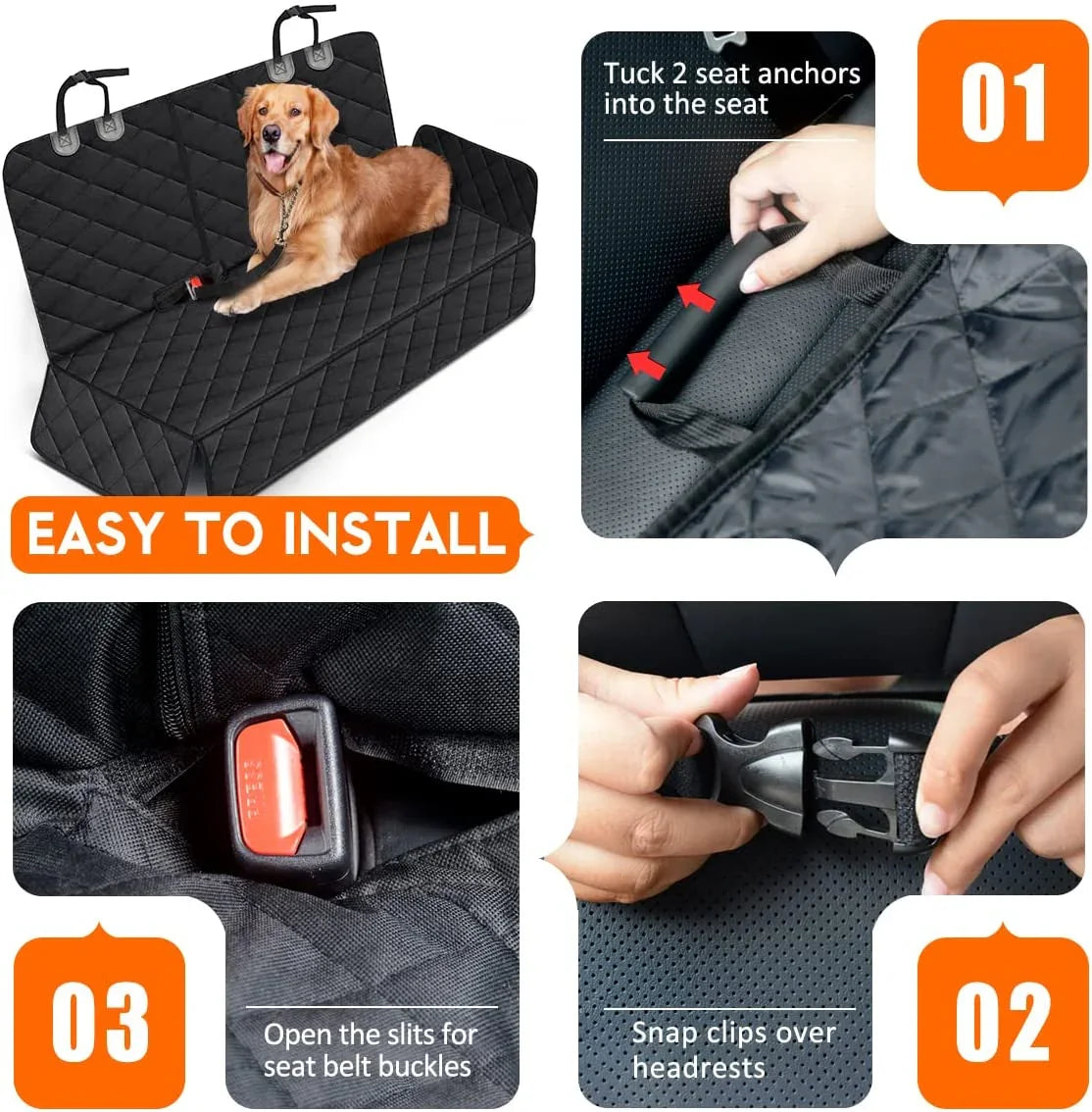 Dog Car Seat Cover, Back Seat Cover for Dogs Pet Car Seat Protector Waterproof Bench Car Seat Cover, Non-Slip Reat Seat Cover Fits Middle Armrest for Most Cars Trucks Suvs - Black - EZIMO STORE