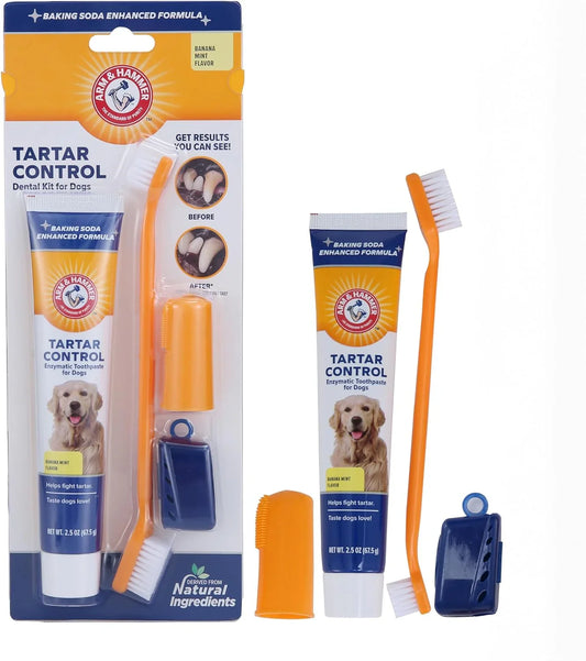 for Pets Tartar Control Kit for Dogs Contains Toothpaste, Toothbrush & Fingerbrush Reduces Plaque & Tartar Buildup, 3-Piece Kit, Banana Mint Flavor (Pack of 1) - EZIMO STORE